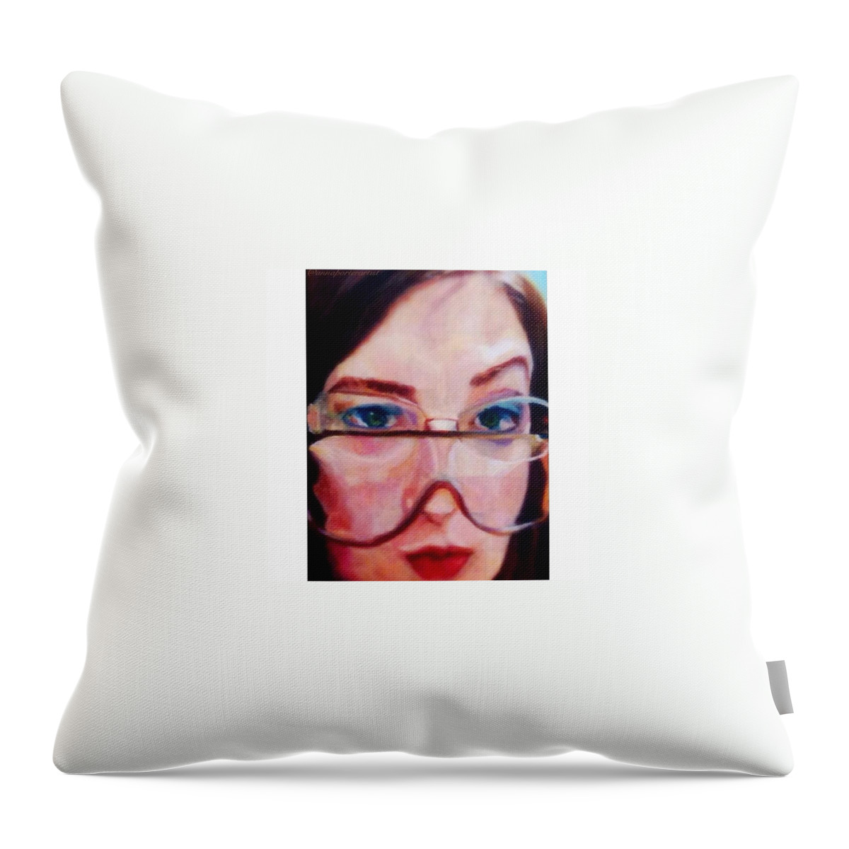 Top_masters Throw Pillow featuring the photograph Portrait Of Chrissy (four Eyes) by Anna Porter