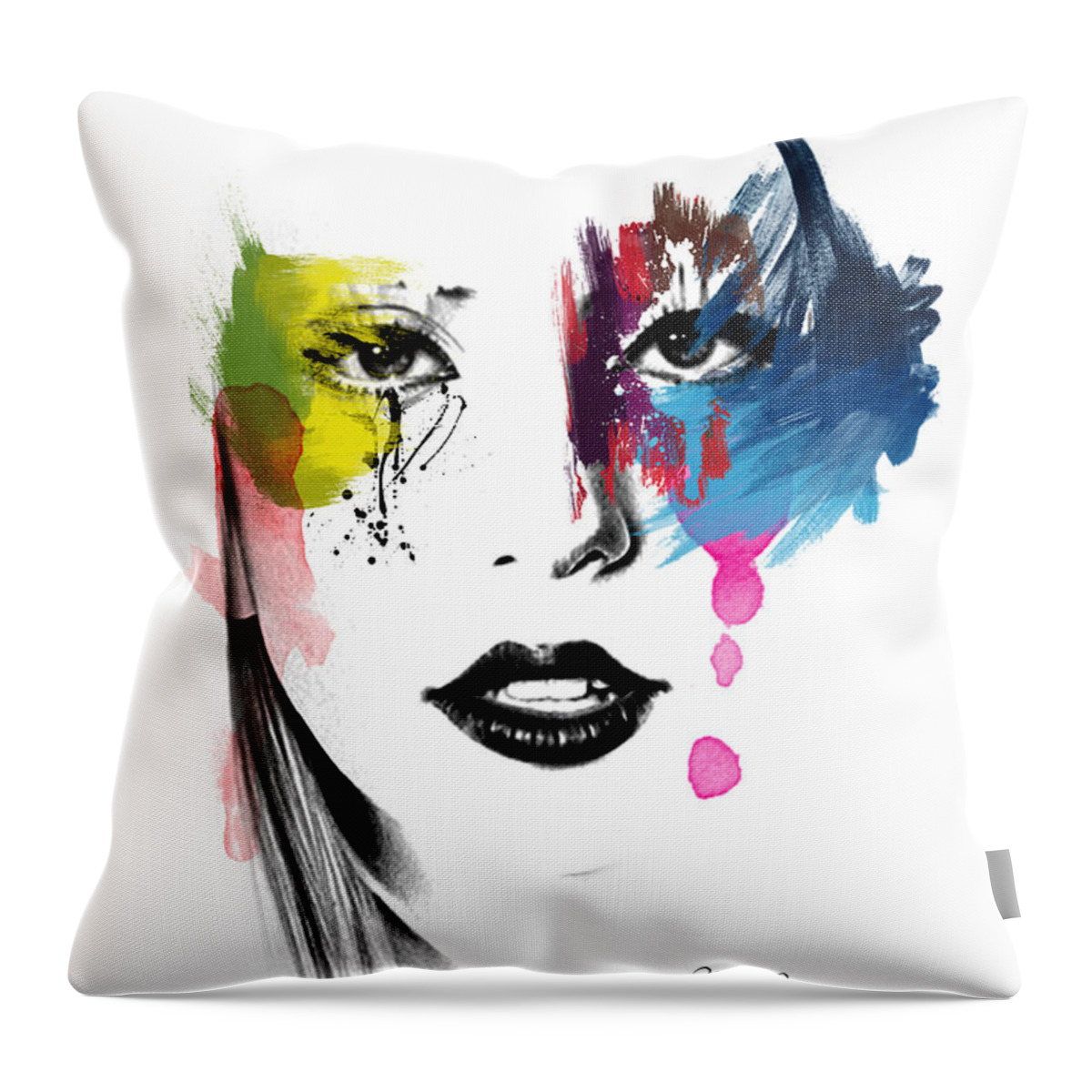 Lady Gaga Throw Pillow featuring the painting Portrait Of Colors  by Mark Ashkenazi