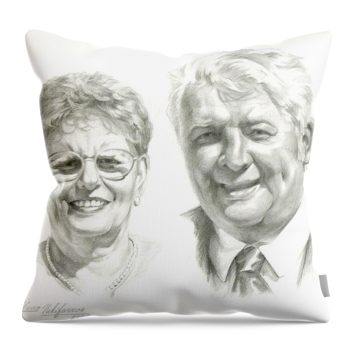  Throw Pillow featuring the drawing Portrait of couple. Commission. by Alena Nikifarava