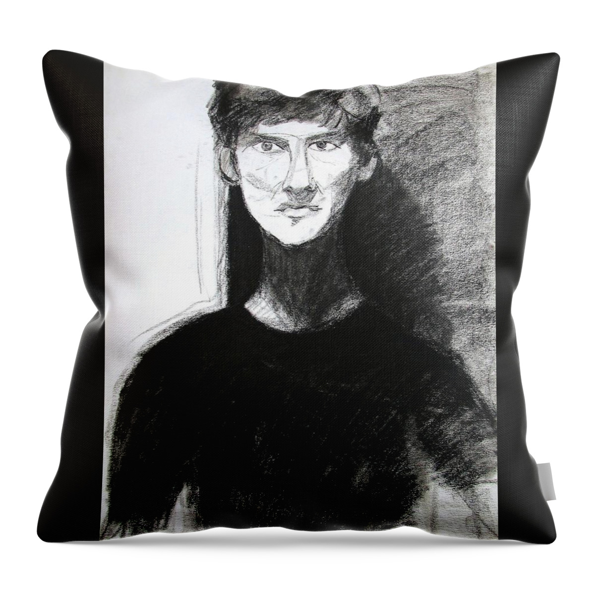 Portrait Throw Pillow featuring the drawing Portrait of Troy 2 by Anita Dale Livaditis