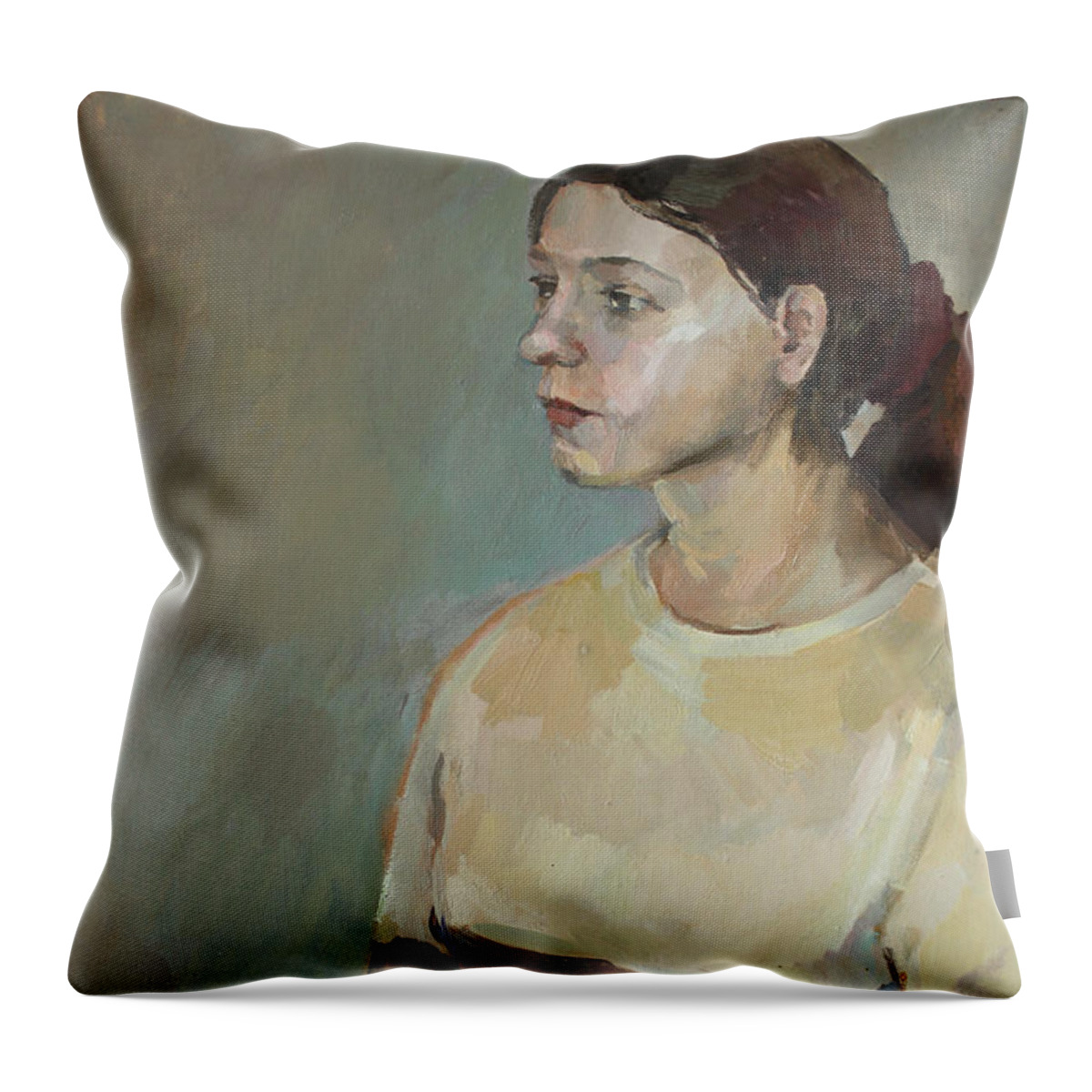 Portrait Throw Pillow featuring the painting Portrait of Valeria by Juliya Zhukova