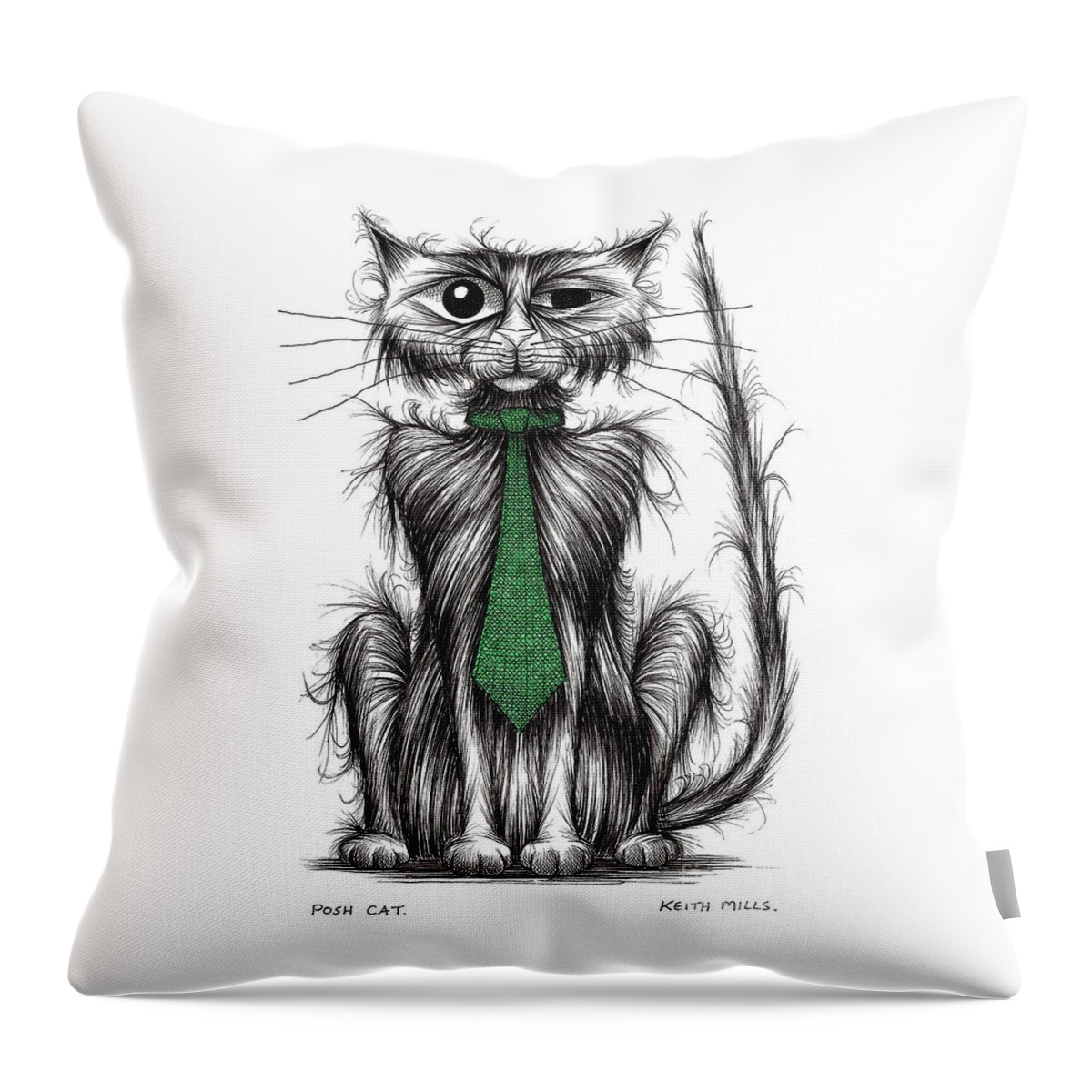 Dapper Kitty Throw Pillow featuring the drawing Posh cat by Keith Mills