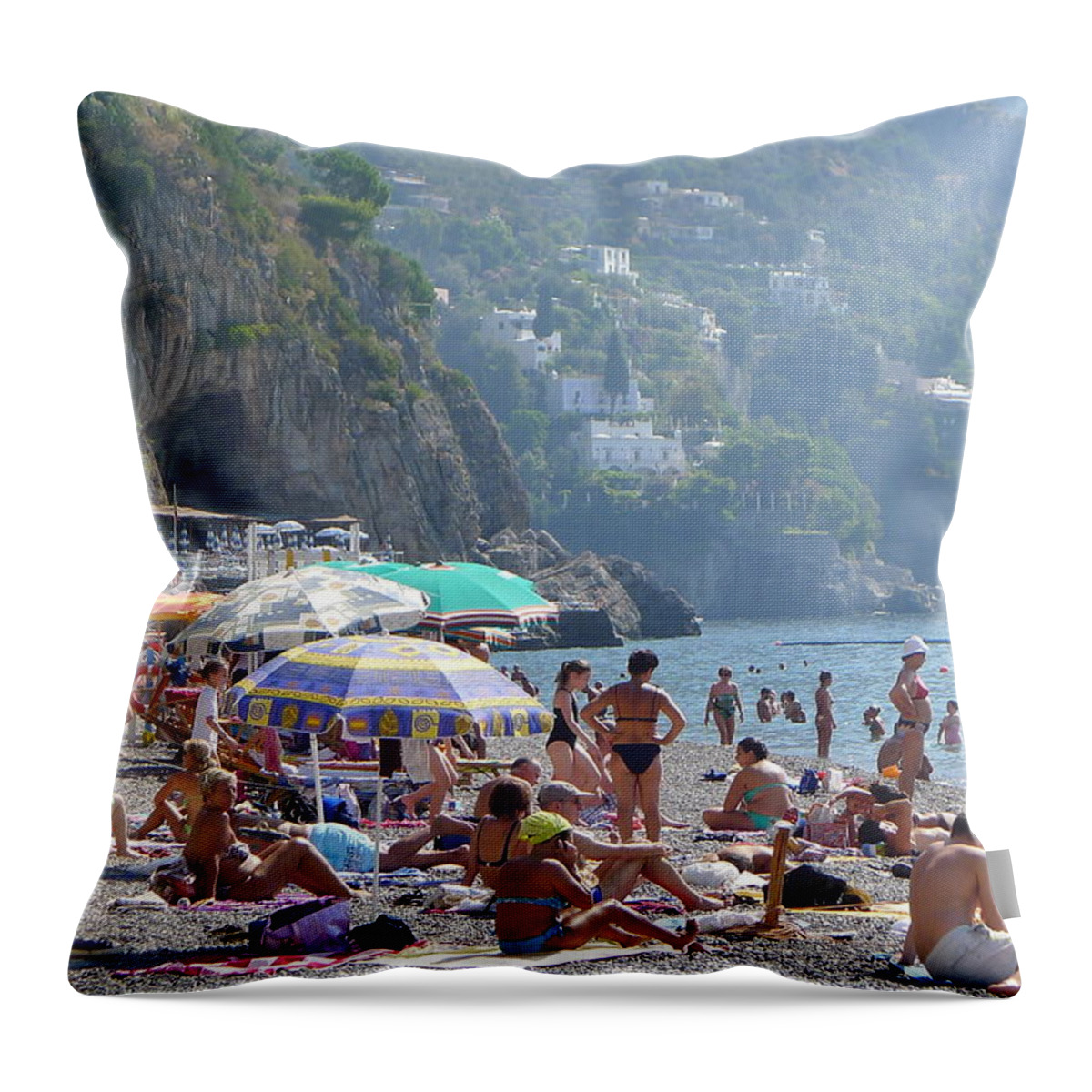  Throw Pillow featuring the photograph Positano - Sono Tutti in Spiaggia by Nora Boghossian