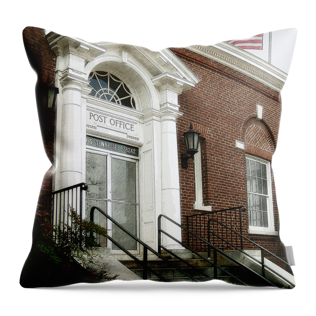 Windows On The Square Throw Pillow featuring the photograph Post Office 38242 by Lee Owenby