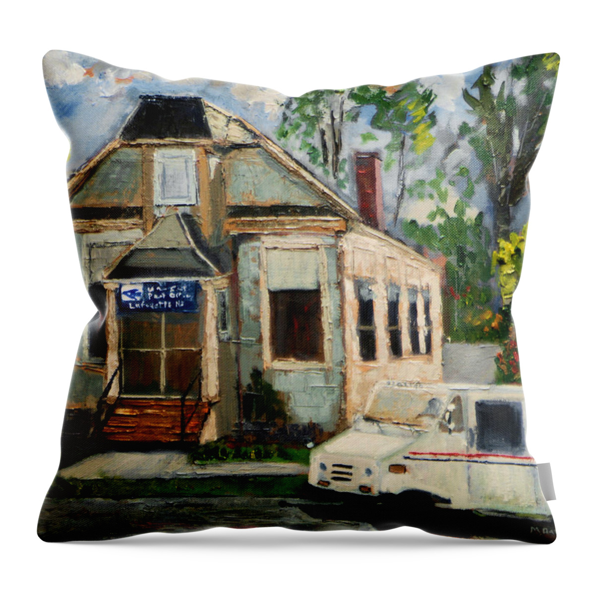 Post Throw Pillow featuring the painting Post Office at Lafeyette NJ by Michael Daniels