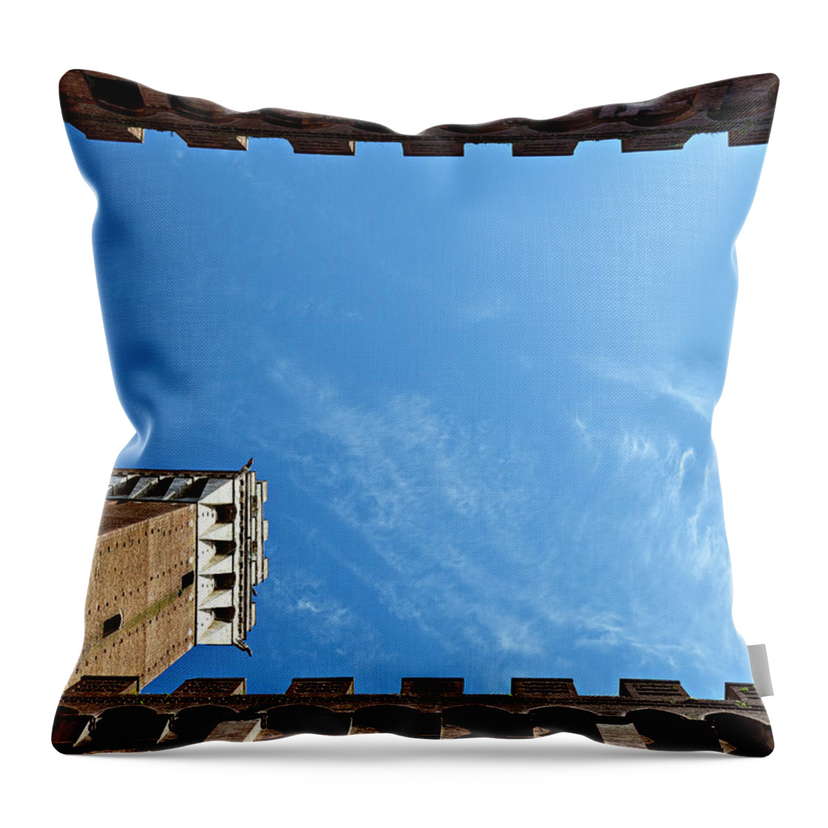 Tranquility Throw Pillow featuring the photograph Postage Stamp With The Torre Del Mangia by Danilo Antonini Www.flickr.com/photos/danilo antonini
