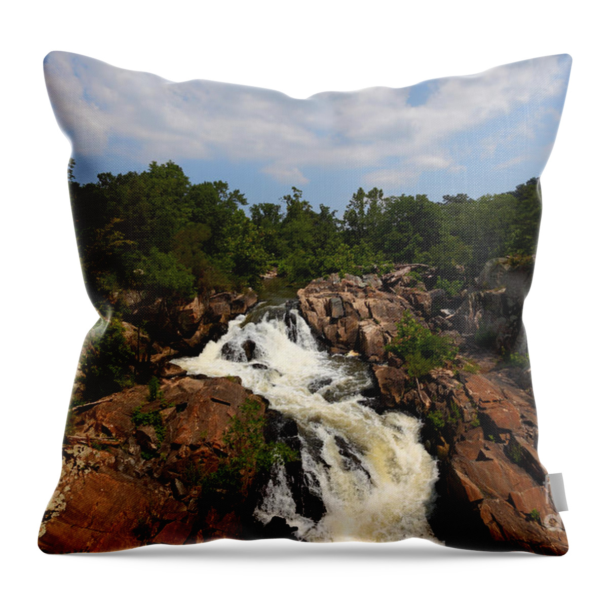 Great Falls Throw Pillow featuring the photograph Potomac River Great Falls by James Brunker