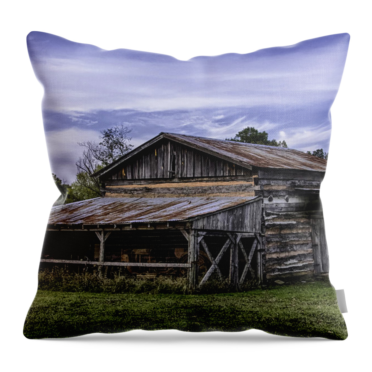 Historic Throw Pillow featuring the photograph Pottsville Arkansas Historic Log Barn by Betty Denise