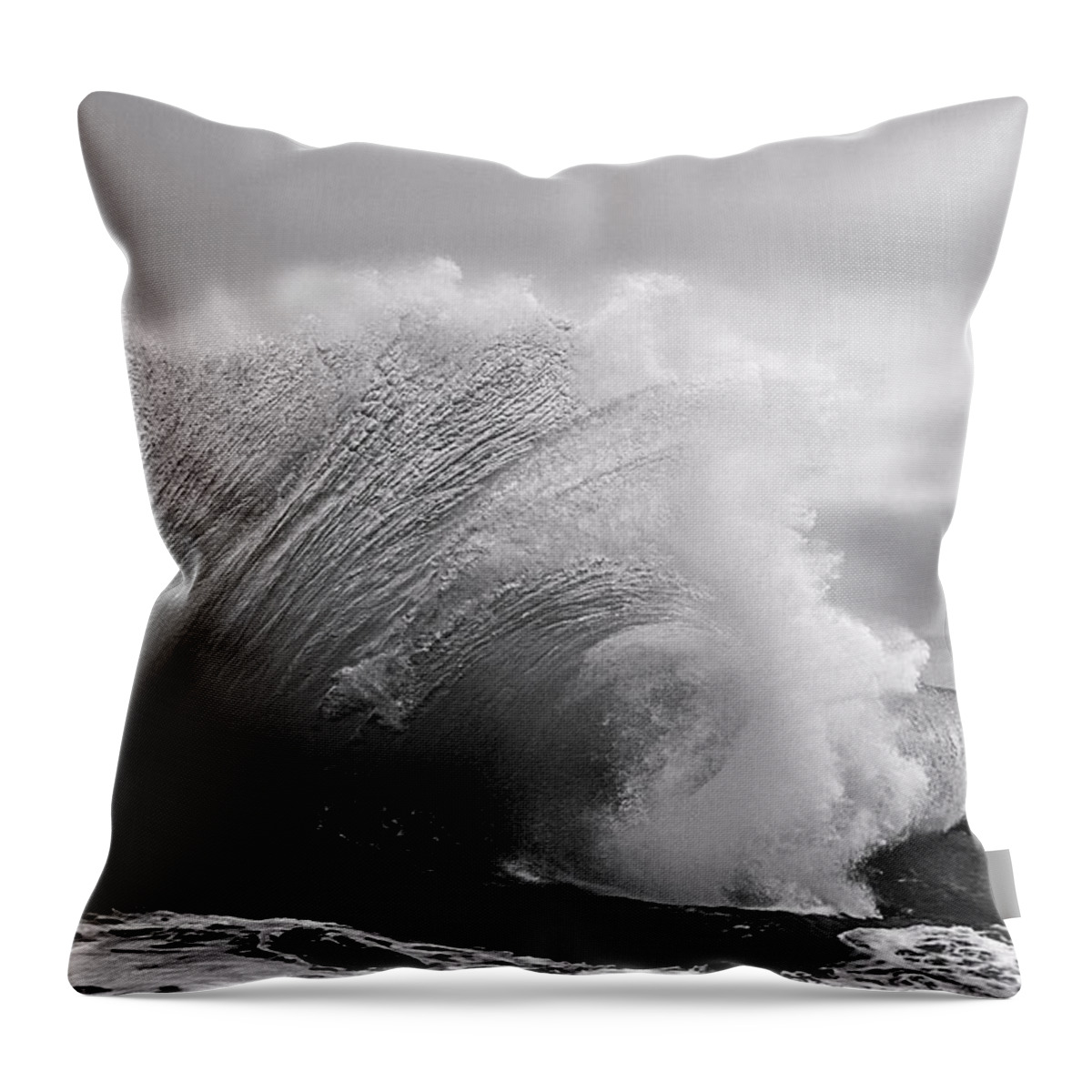 Beach Throw Pillow featuring the photograph Power in the Wave BW By Denise Dube by Denise Dube