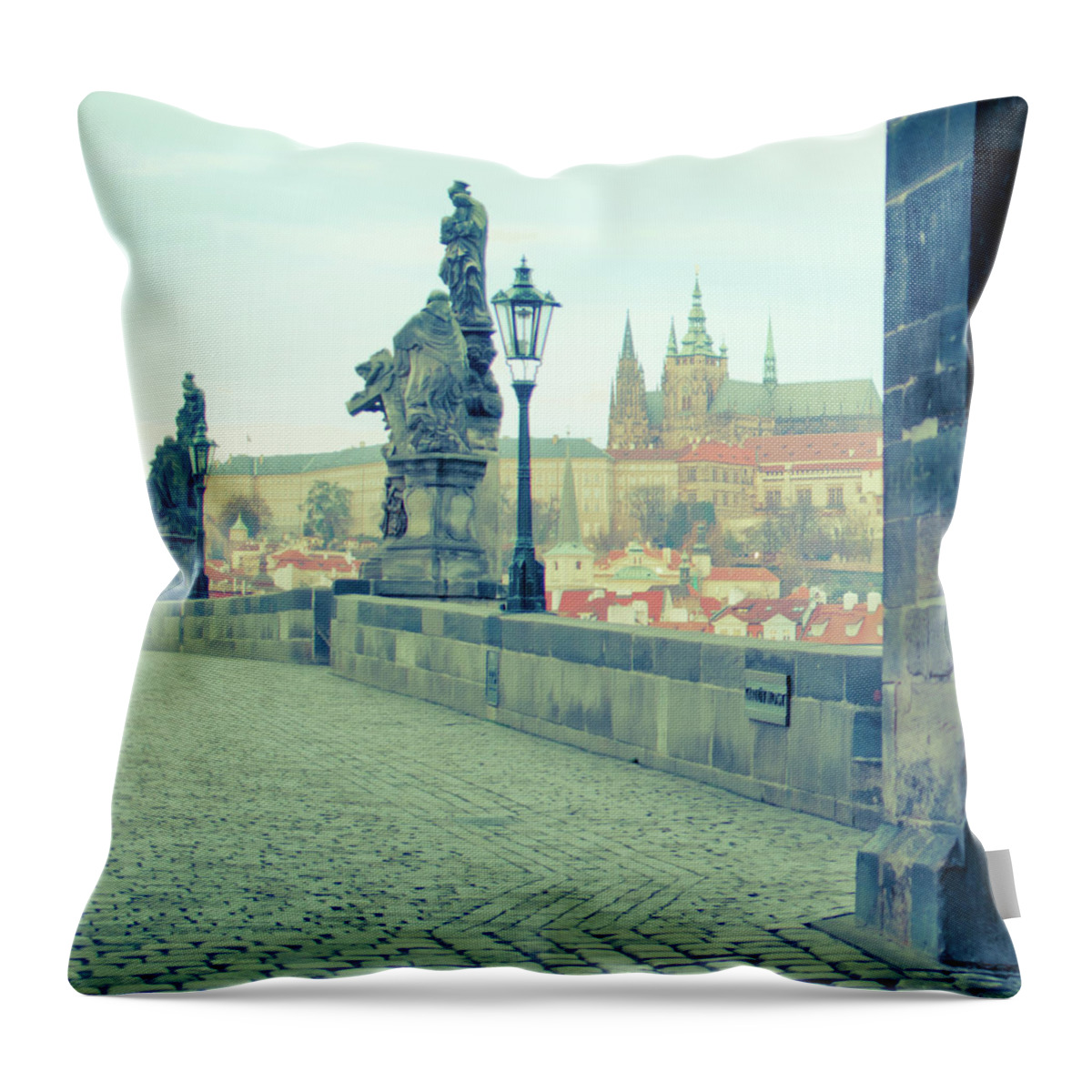 Tranquility Throw Pillow featuring the photograph Prague Castle From Charles Bridge by G.g.bruno