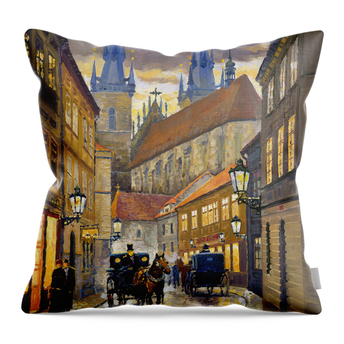 Oil Throw Pillow featuring the painting Prague Old Street Stupartska by Yuriy Shevchuk