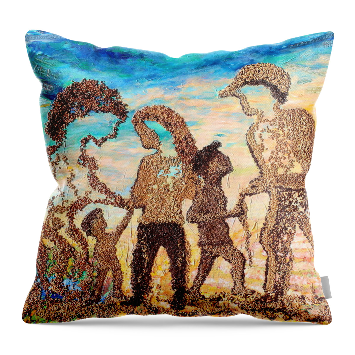 Rural Throw Pillow featuring the painting Prairie Families Work Together by Naomi Gerrard