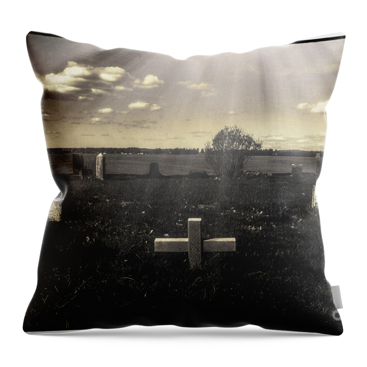 Cross Throw Pillow featuring the digital art Prairie Graves by Jean OKeeffe Macro Abundance Art