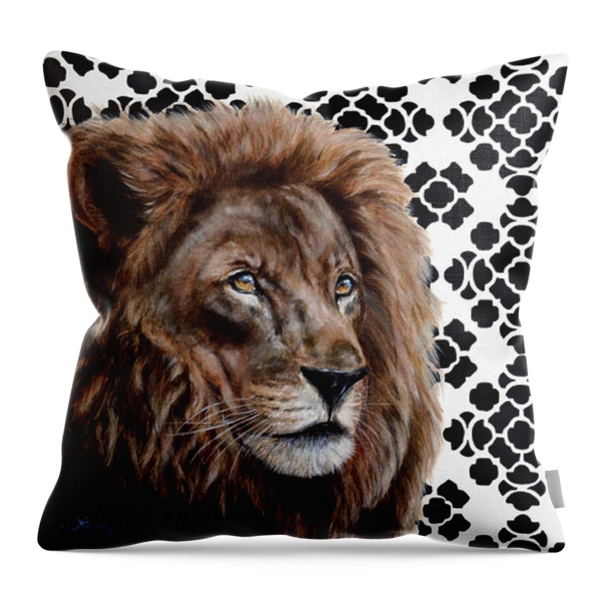 Lion Throw Pillow featuring the painting Pray Tell by Lachri