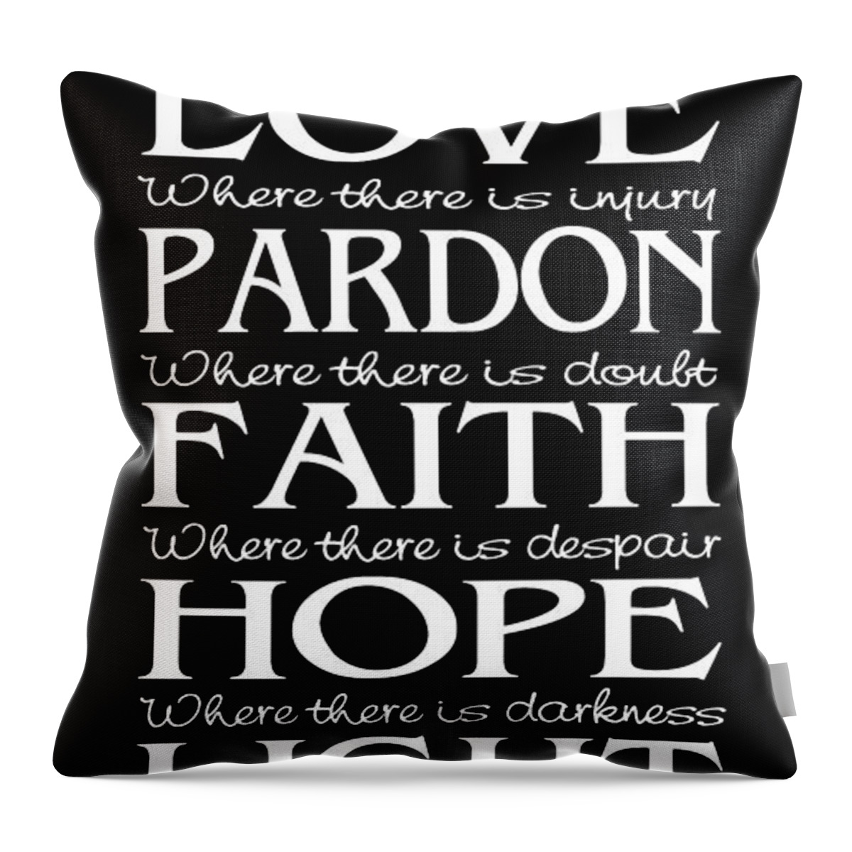 Prayer Of St Francis Throw Pillow featuring the digital art Prayer of St Francis - Subway Style - Reversed Type by Ginny Gaura