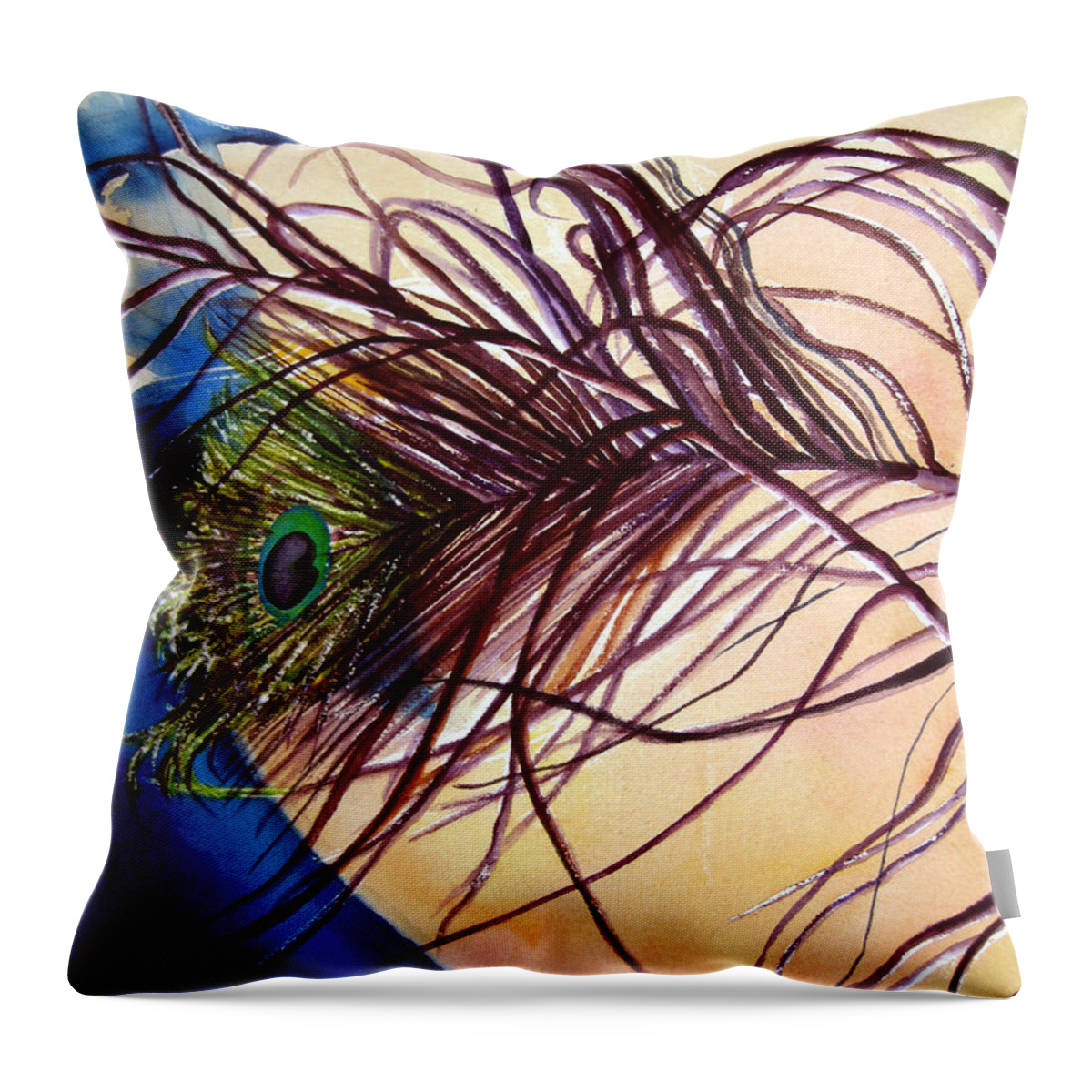 Peacocks Throw Pillow featuring the painting Preening for Attention SOLD by Lil Taylor