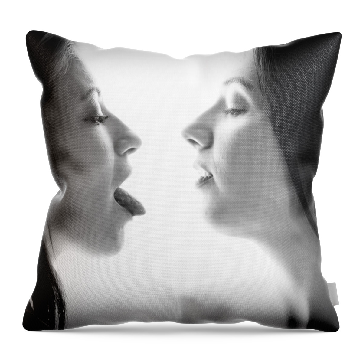 Black And White Throw Pillow featuring the photograph Prelude to a Kiss 2 by Mez