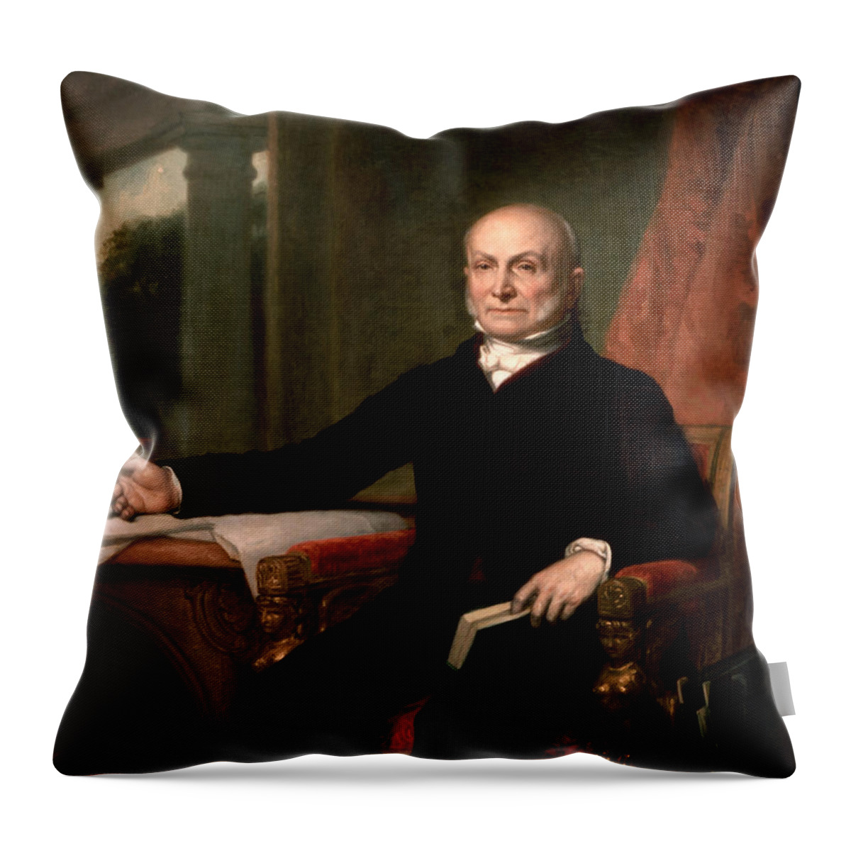 John Quincy Adams Throw Pillow featuring the painting President John Quincy Adams by War Is Hell Store