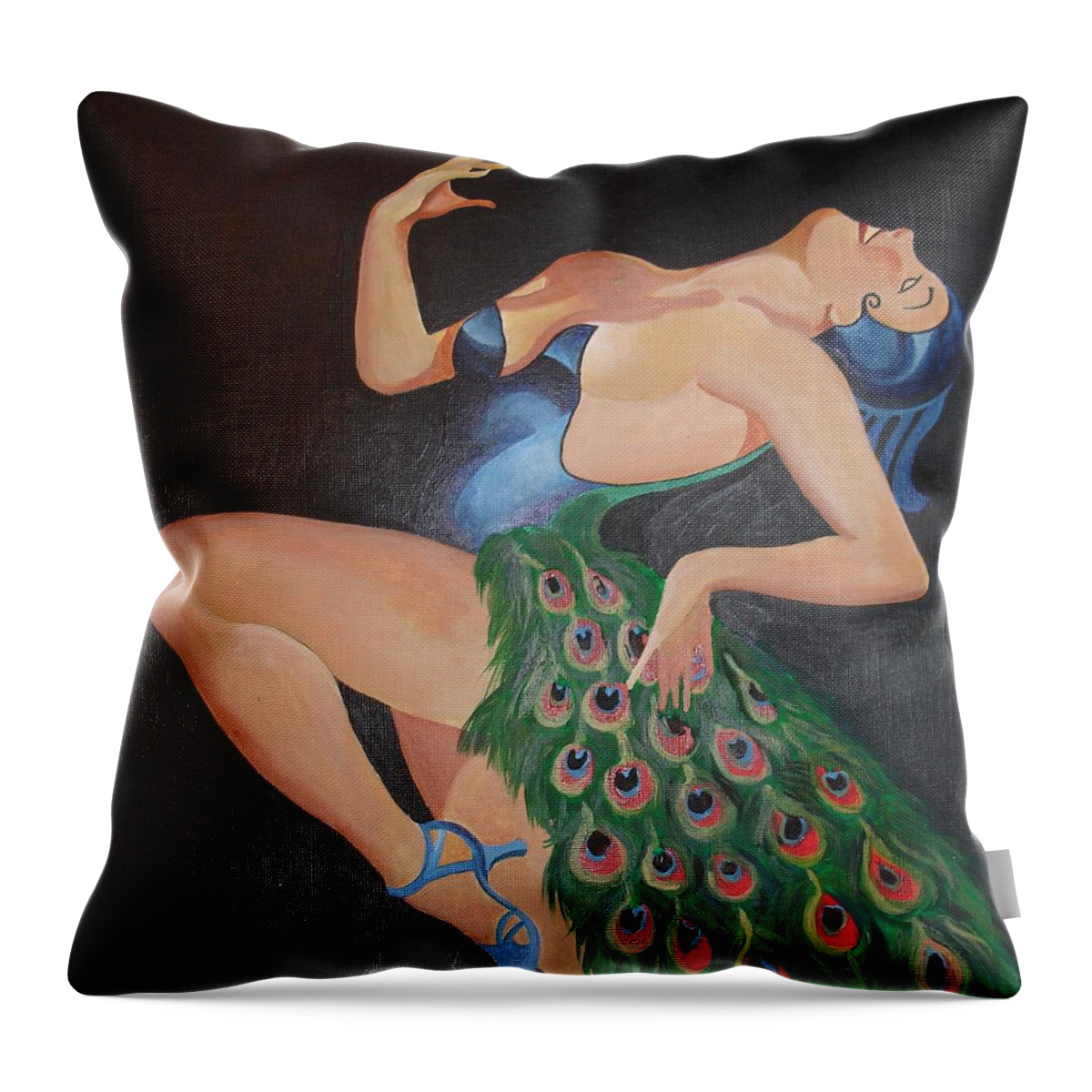 1930s Throw Pillow featuring the painting Pretending To Be A Peacock by Taiche Acrylic Art
