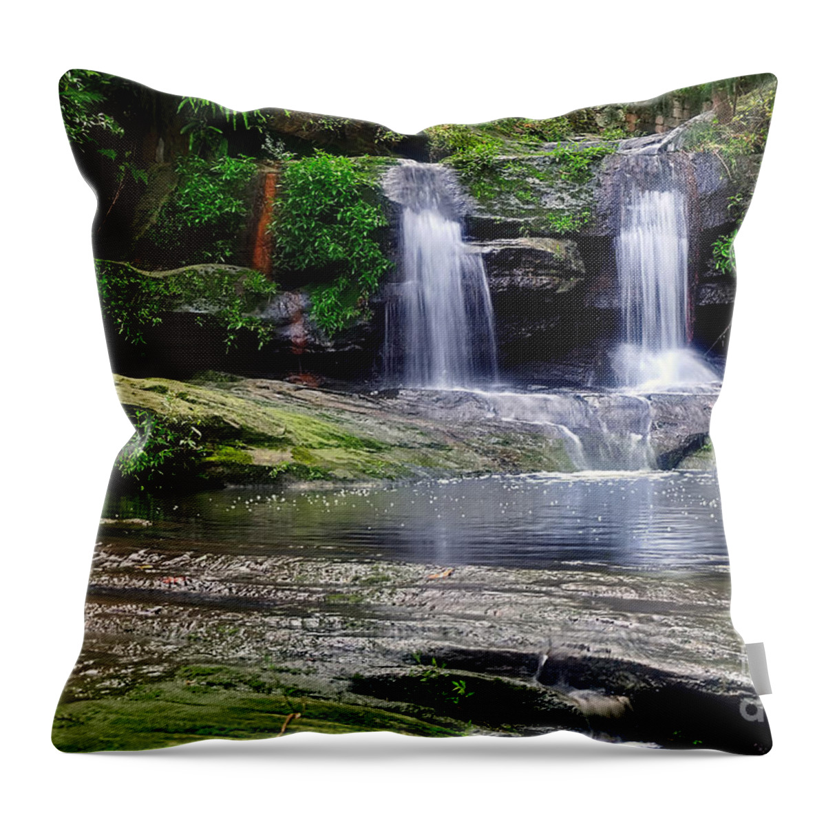 Photography Throw Pillow featuring the photograph Pretty Waterfalls in Rainforest by Kaye Menner