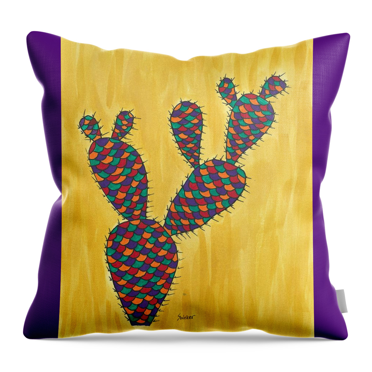 Prickly Pear Cactus Throw Pillow featuring the painting Prickly Pear Cactus Paradise by Susie Weber