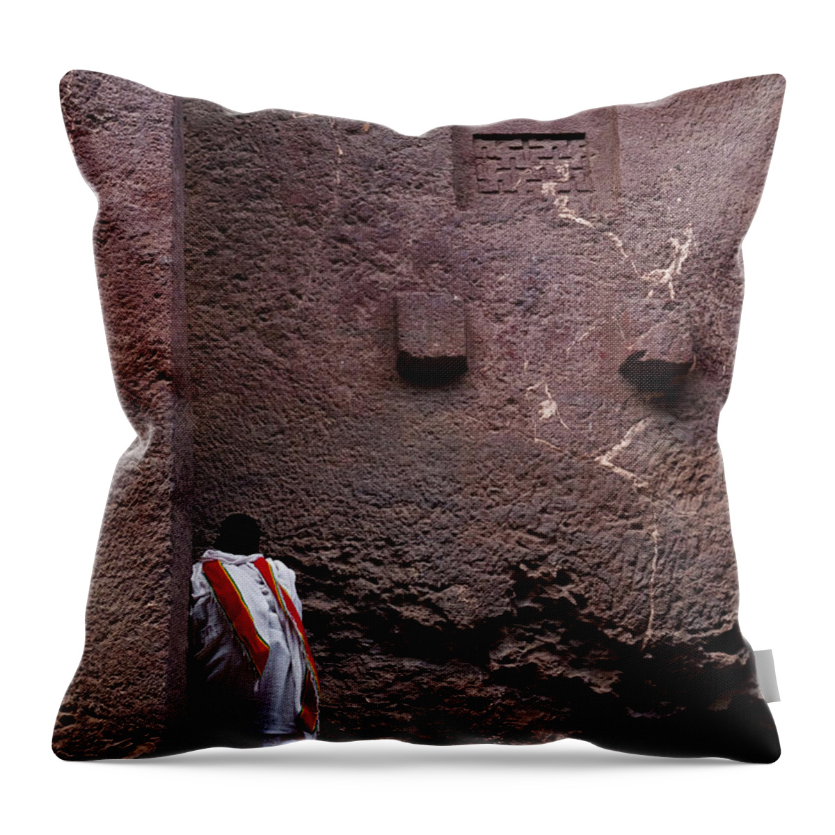 Africa Throw Pillow featuring the photograph Priest Praying Outside Church In Lalibela Ethiopia by JM Travel Photography