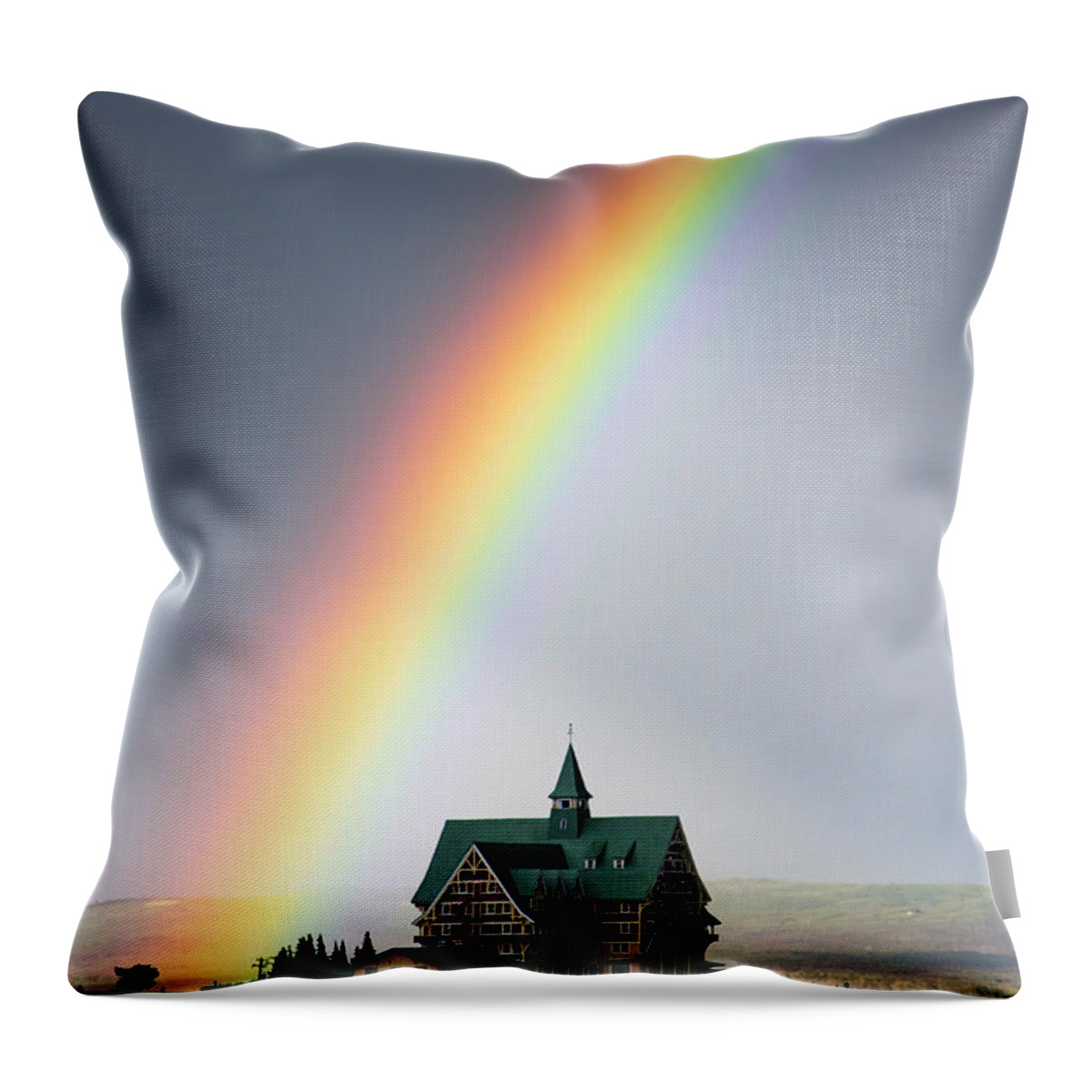 Prince Of Wales Hotel Throw Pillow featuring the photograph Prince of Wales Rainbow by Mark Kiver