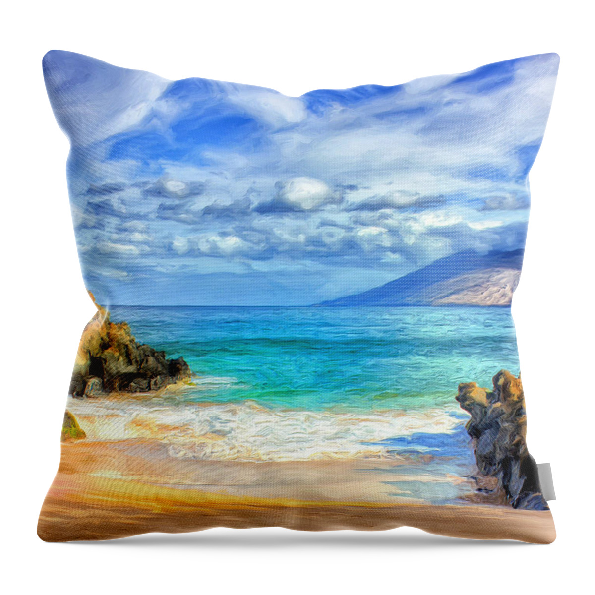 Beach Throw Pillow featuring the painting Private Beach at Wailea Maui by Dominic Piperata