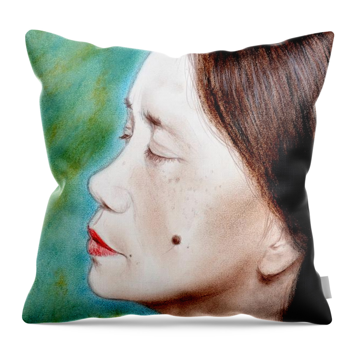 Filipina Beauty With A Mole On Her Cheek Throw Pillow featuring the drawing Profile of a Filipina Beauty with a mole on Her Cheek by Jim Fitzpatrick