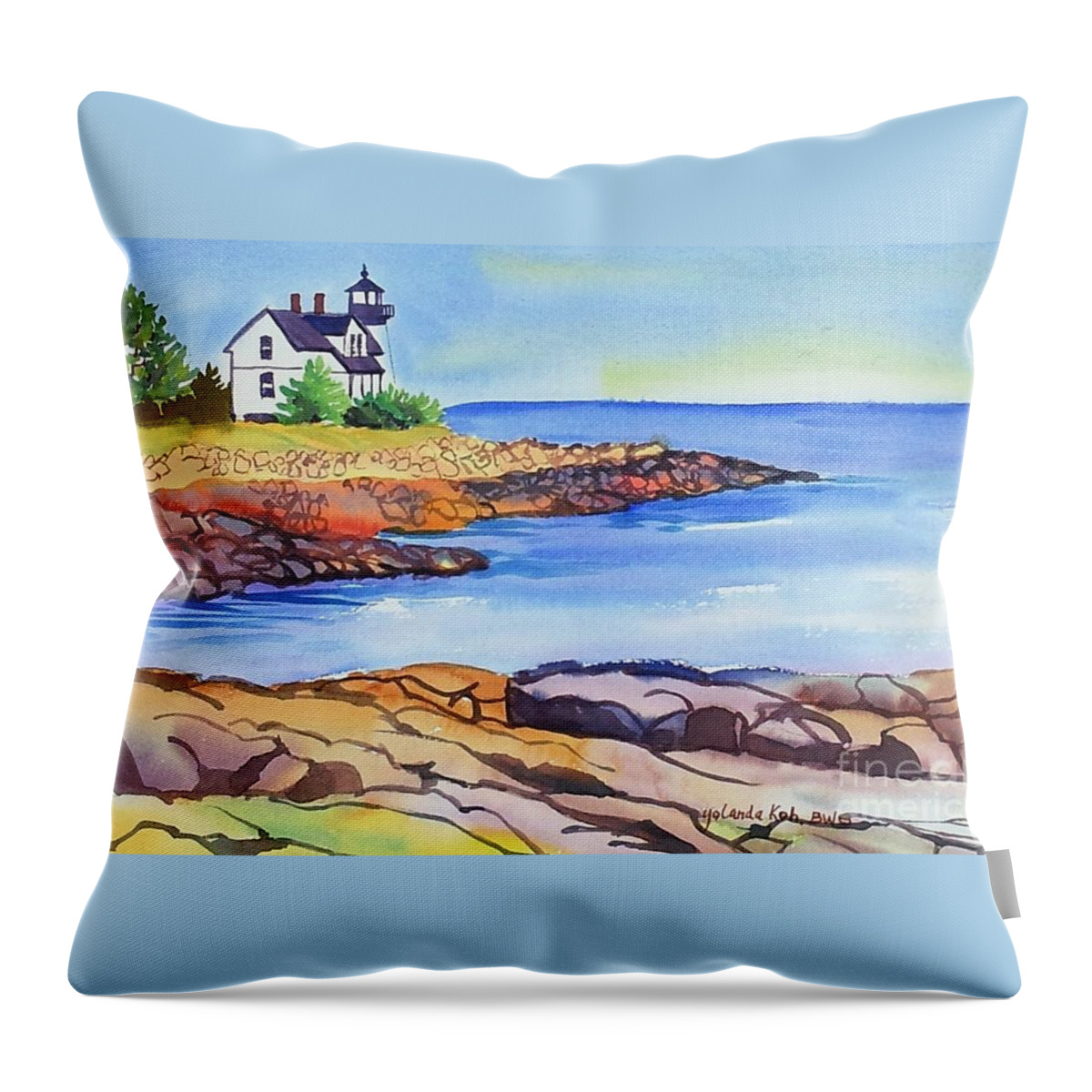 Harbor Throw Pillow featuring the painting Prospect Harbor Lighthouse ME by Yolanda Koh