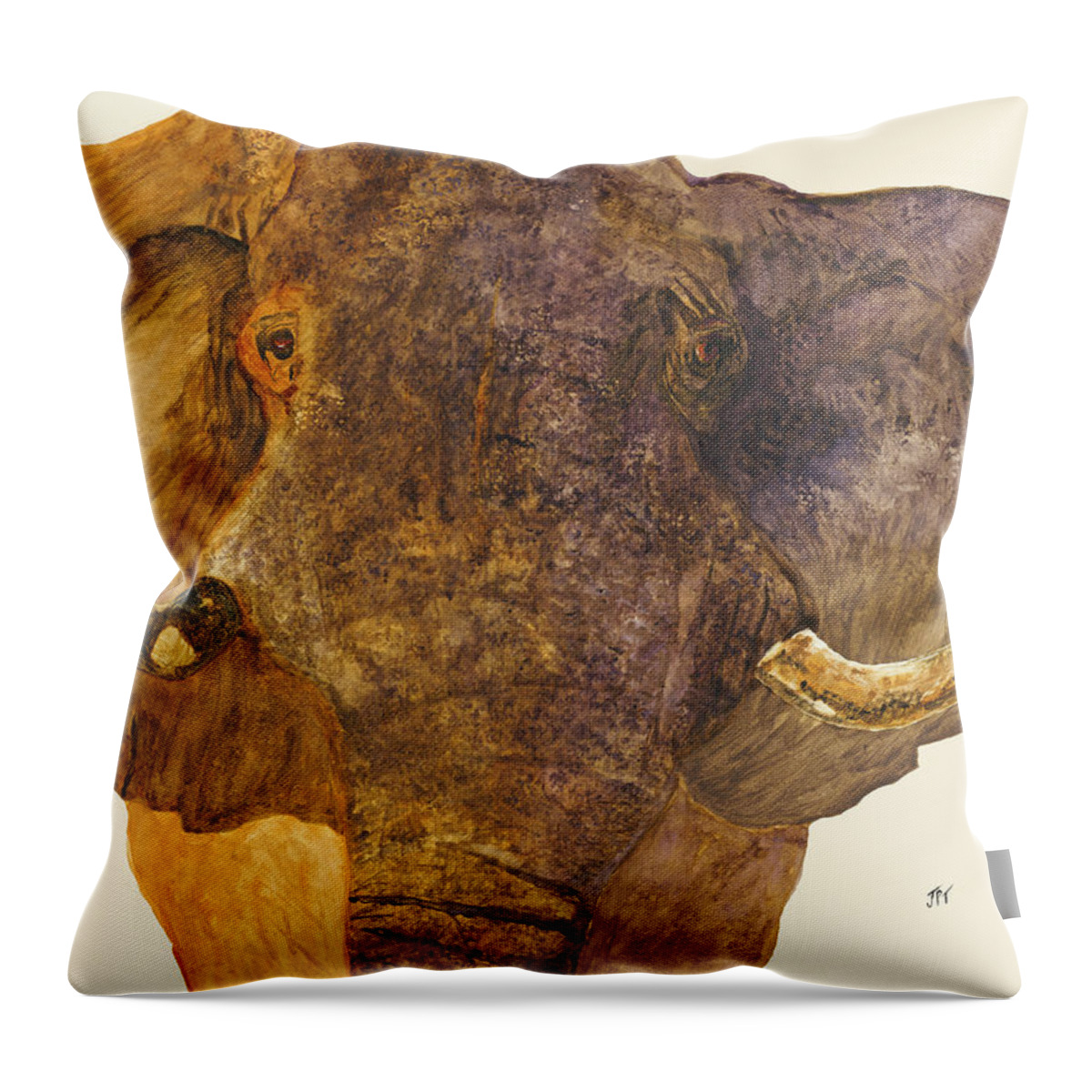 Elephant Charging Throw Pillow featuring the painting Protection by Listen To Your Horse