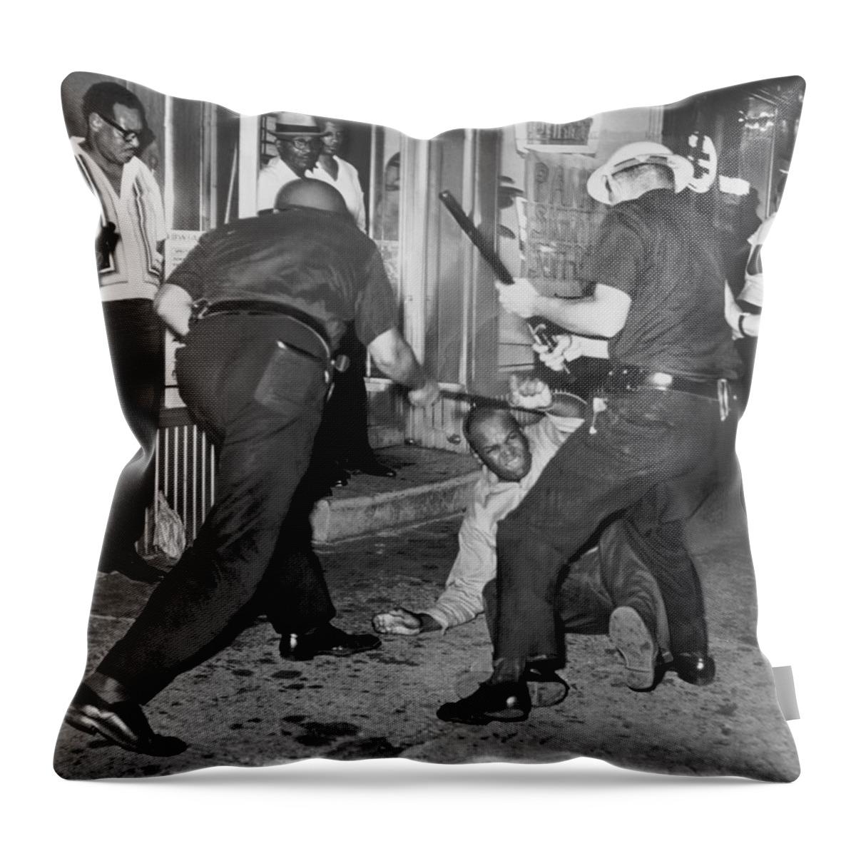 1964 Throw Pillow featuring the photograph Protester Clubbed In Harlem by Underwood Archives
