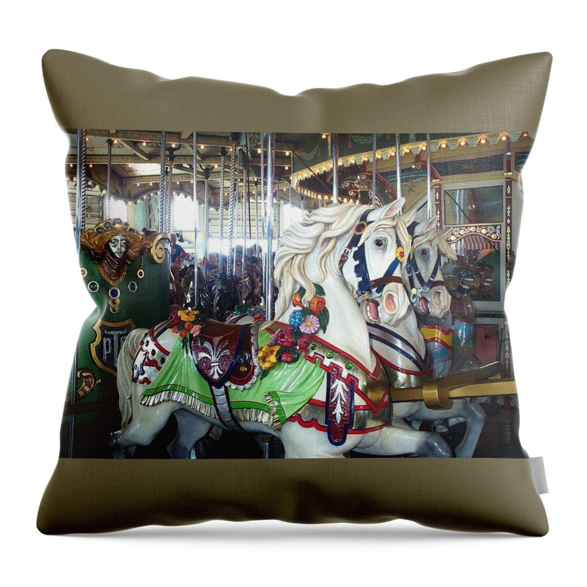 Carousel Throw Pillow featuring the photograph Proud Prancing Ponies by Barbara McDevitt