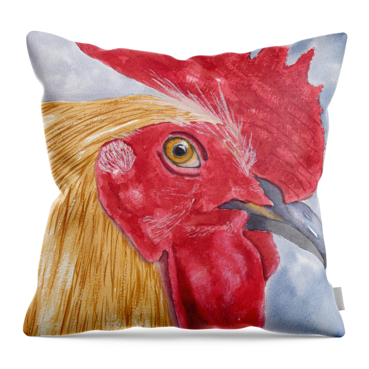 Red Throw Pillow featuring the painting Proud Rooster by Richard Stedman