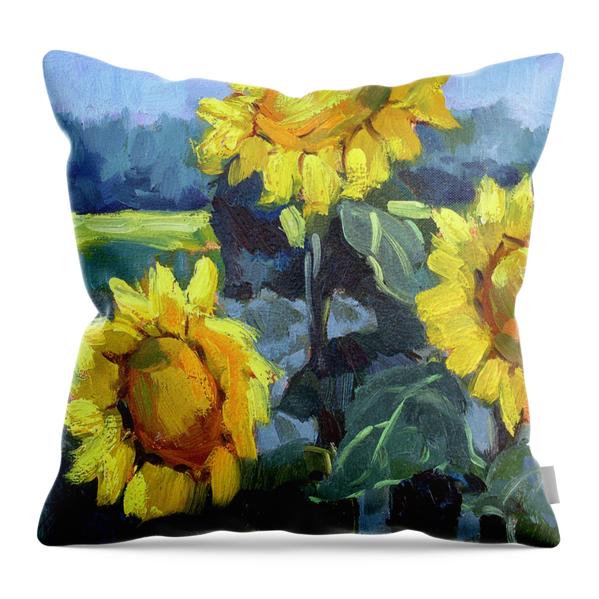 Provence Throw Pillow featuring the painting Provence Sunflower Trio by Diane McClary