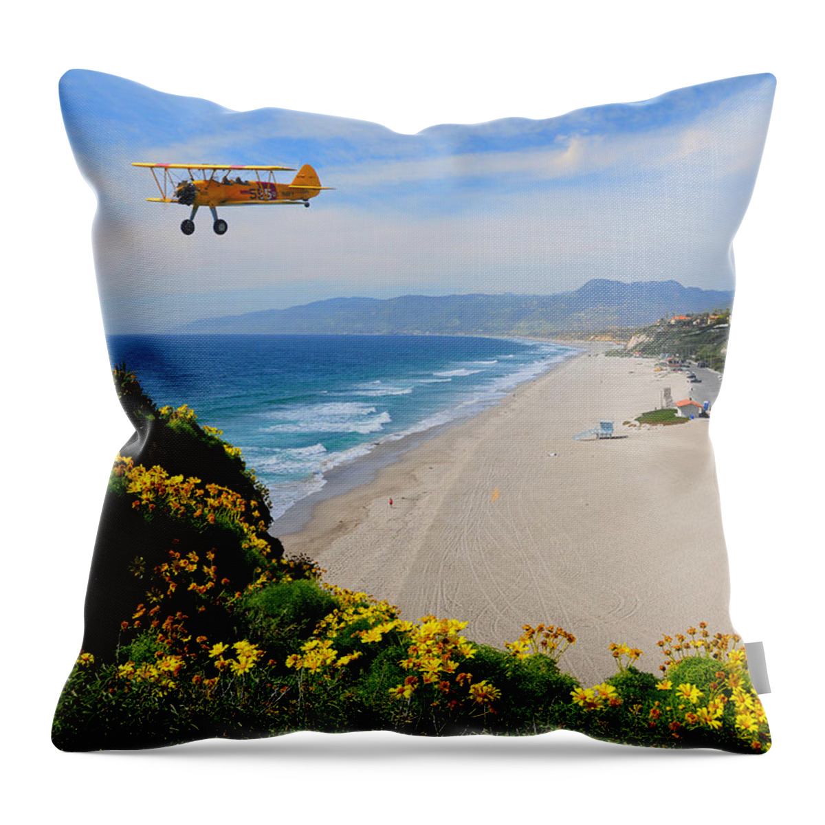 Pt Dume Throw Pillow featuring the photograph Pt Dume Biplane by Lynn Bauer