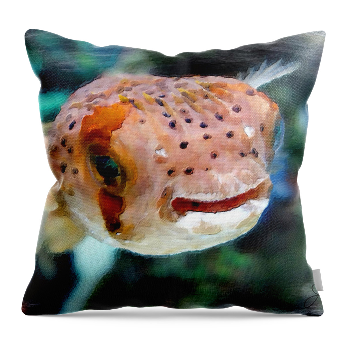Painting Throw Pillow featuring the painting Puffer Fish by Joan Reese