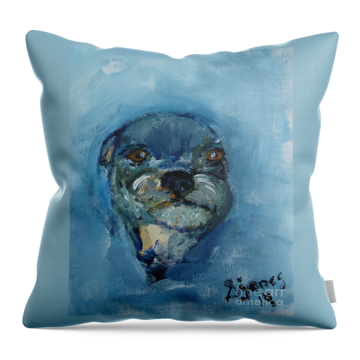 Animal Throw Pillow featuring the painting Puggie by Shelley Jones