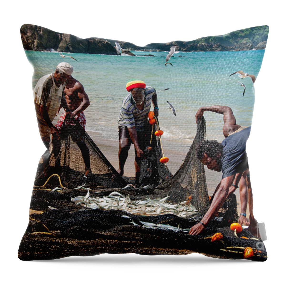 Castara Throw Pillow featuring the photograph Pulling Seine 2 by Marion Galt