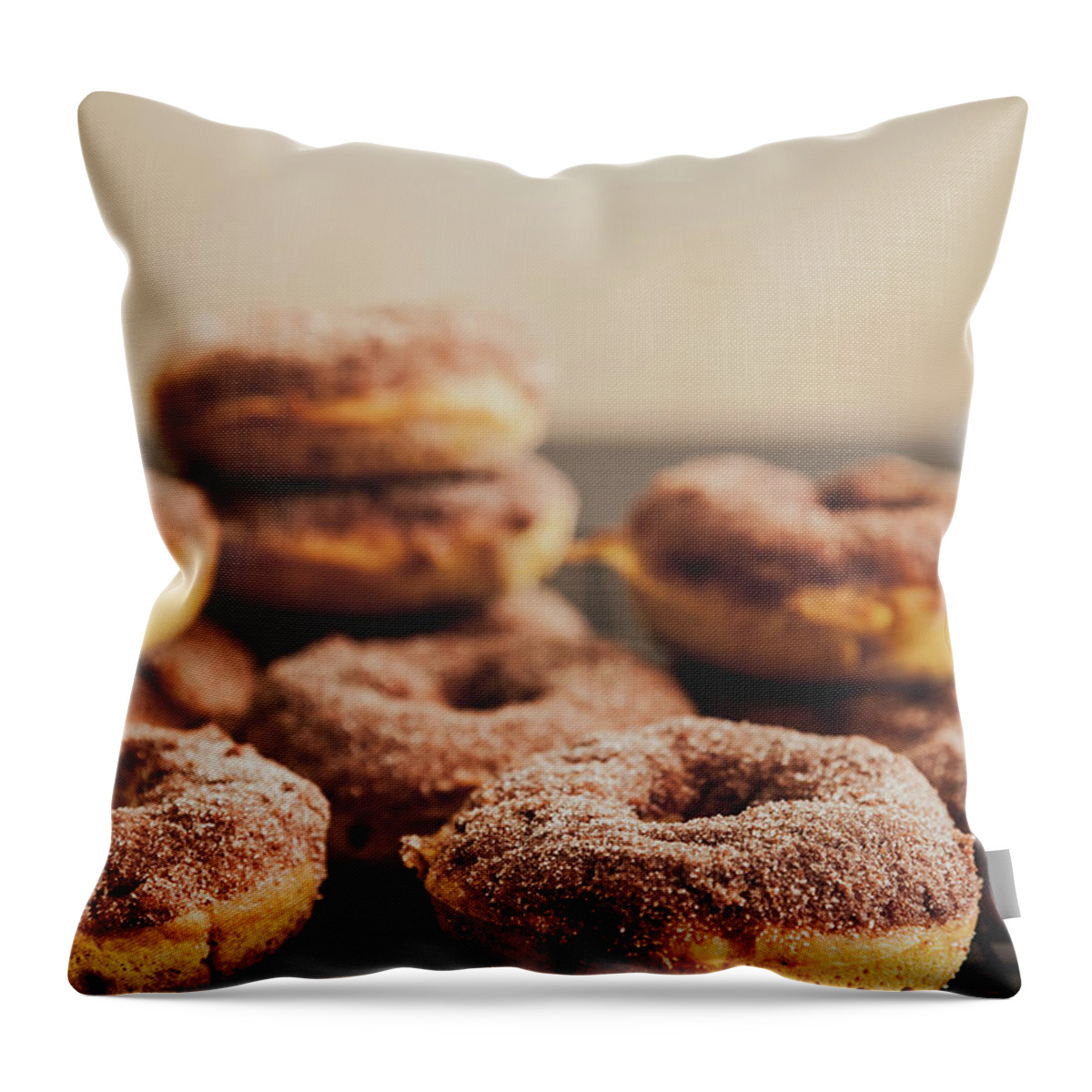 Sugar Throw Pillow featuring the photograph Pumpkin Donuts With Cinnamon Sugar by Beth D. Yeaw