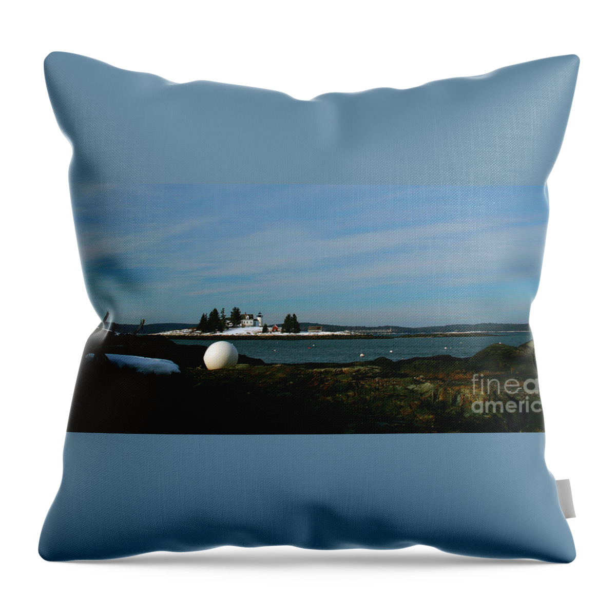 Lighthouse Throw Pillow featuring the photograph Pumpkin Island Light in Snow by Laura Mace Rand