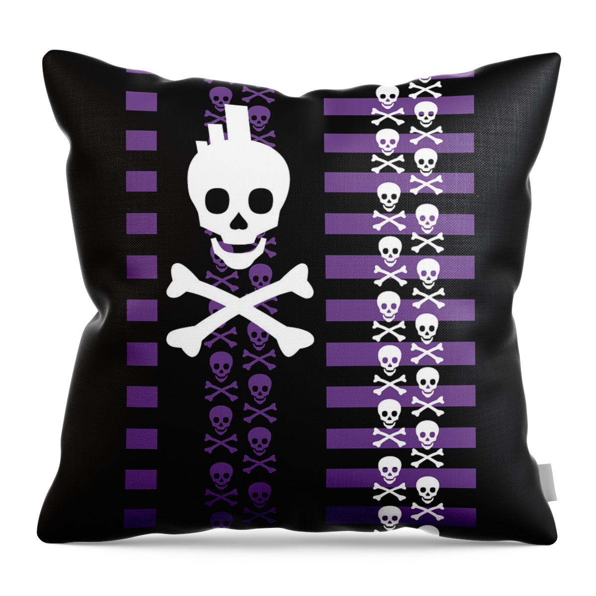 Crossbones Throw Pillow featuring the digital art Punk Skull by Roseanne Jones