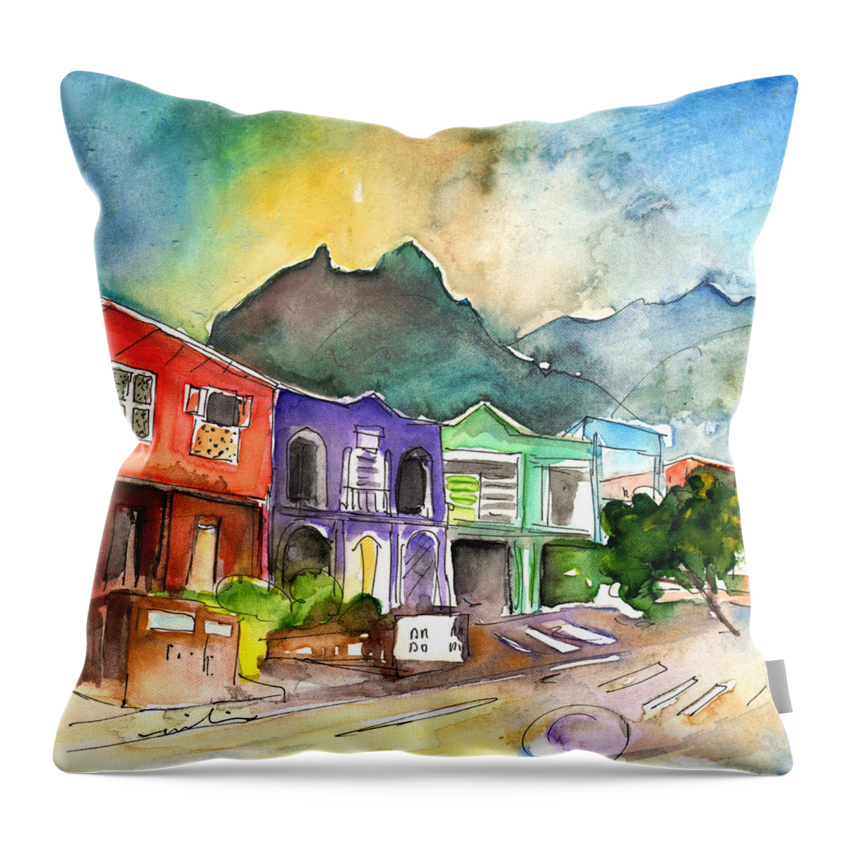 Travel Throw Pillow featuring the painting Punta del Hidalgo 01 by Miki De Goodaboom