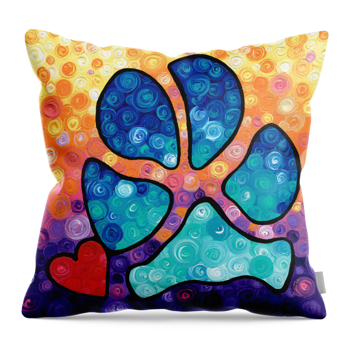 Dog Throw Pillow featuring the painting Puppy Love - Colorful Dog Paw Art By Sharon Cummings by Sharon Cummings