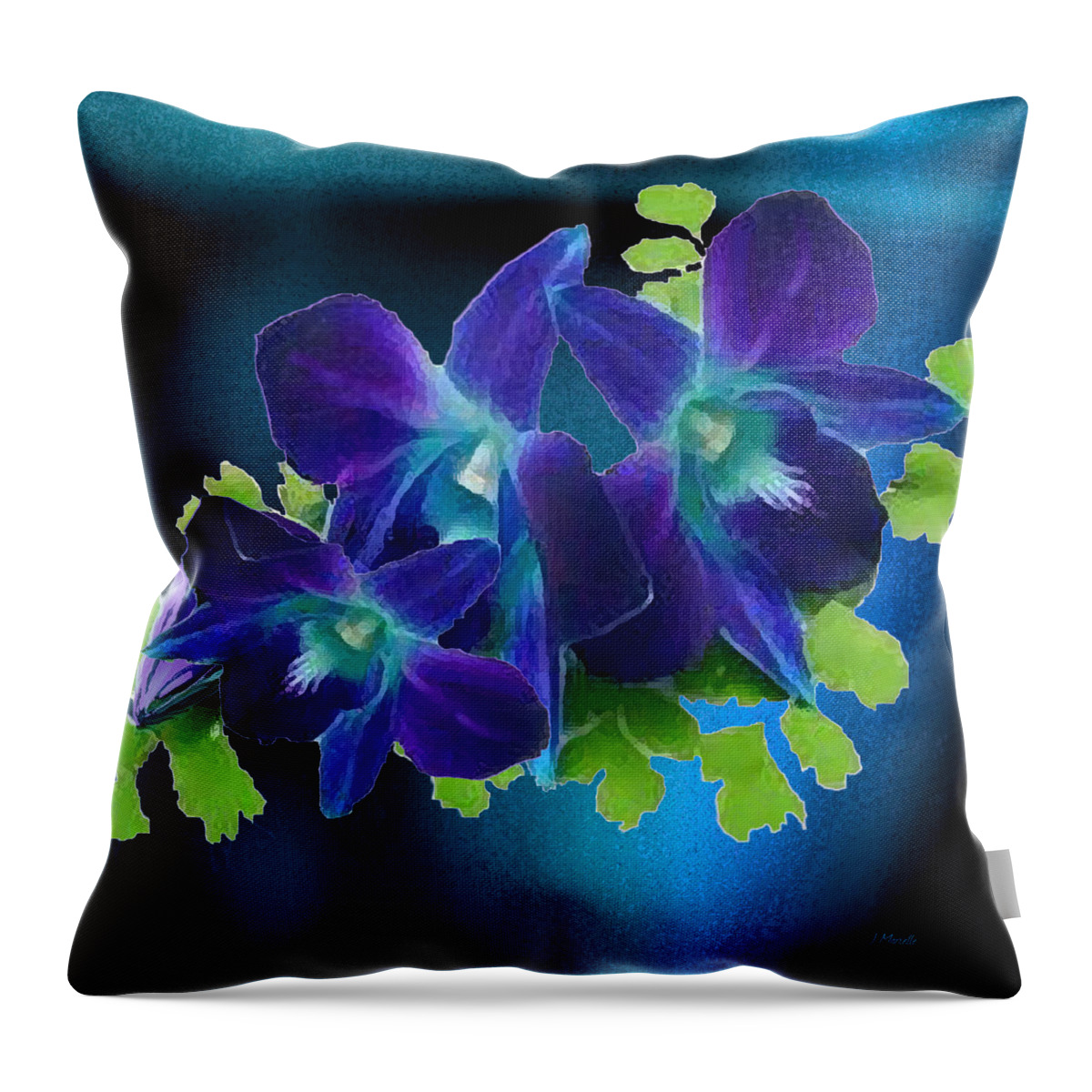 Orchids Throw Pillow featuring the digital art Purple and Blue Orchids by J Marielle