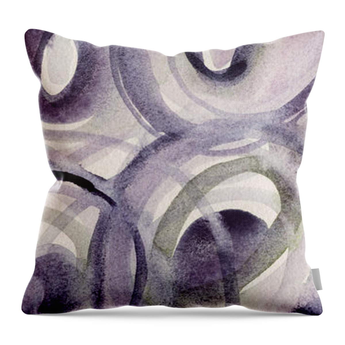 Purple Throw Pillow featuring the painting Purple and Green Circles Abstract Panoramic Painting by Beverly Brown Prints