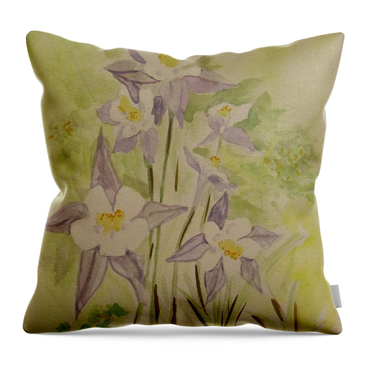 Flower Throw Pillow featuring the painting Purple and White Columbines by Laurie Morgan