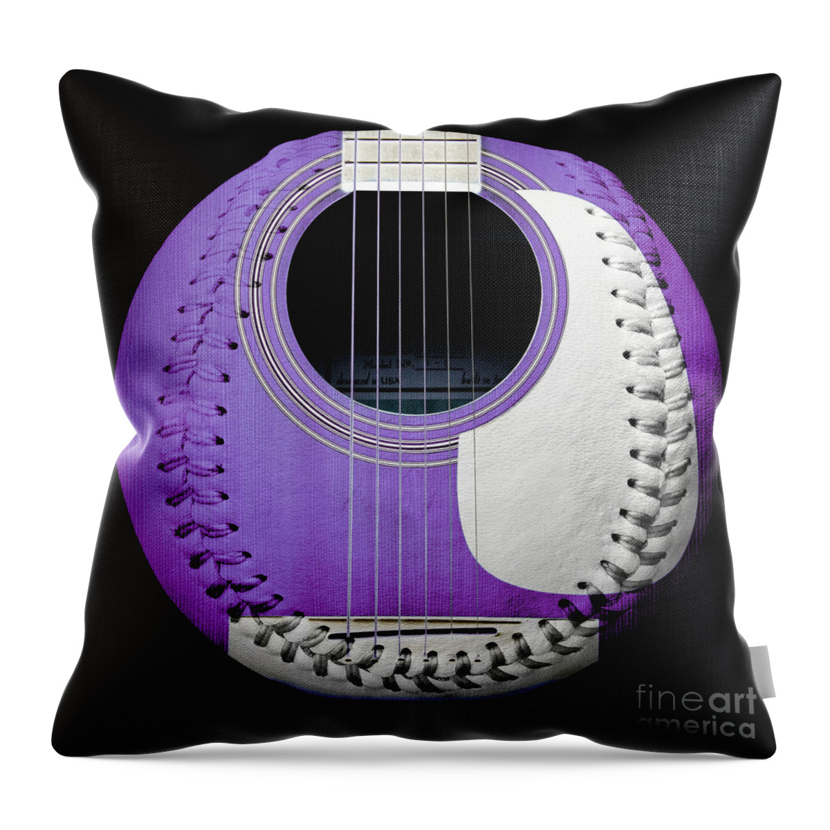 Baseball Throw Pillow featuring the digital art Purple Guitar Baseball White Laces Square by Andee Design