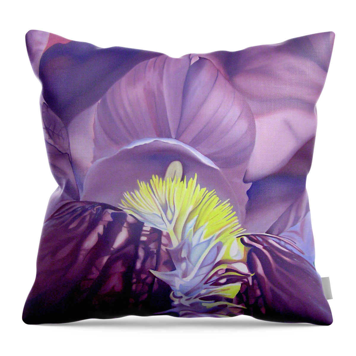 Flower Throw Pillow featuring the painting Georgia O'Keeffe Style-Purple Iris by Joshua Morton