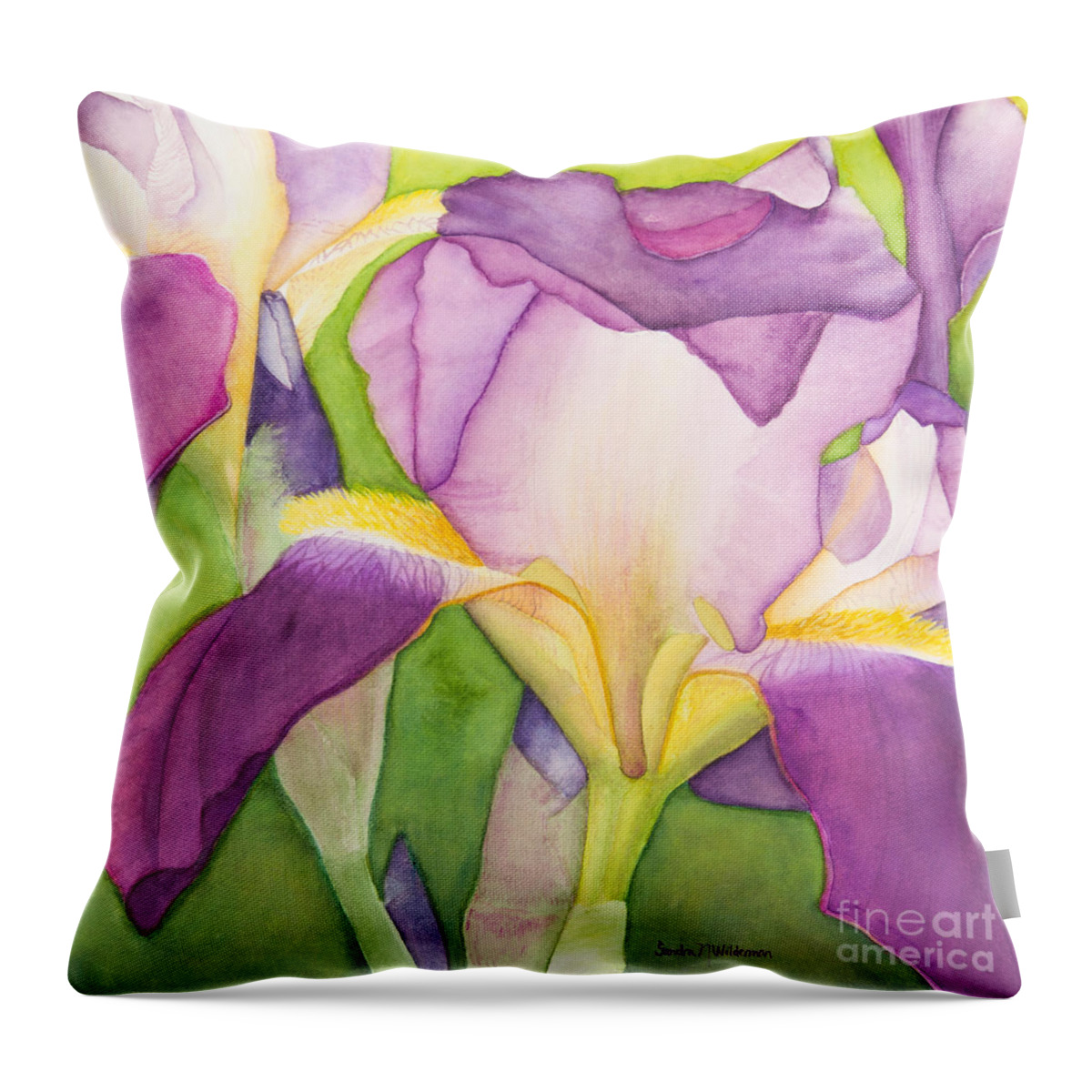 Flowers Throw Pillow featuring the painting Purple Irises by Sandra Neumann Wilderman